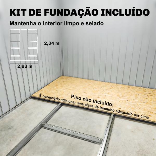 Abrigo de Jardim Metálico para Armazenamento de Ferramentas com Base de Reforço Incluída e 4 Janelas 277x322x192 cm Cinza Escuro