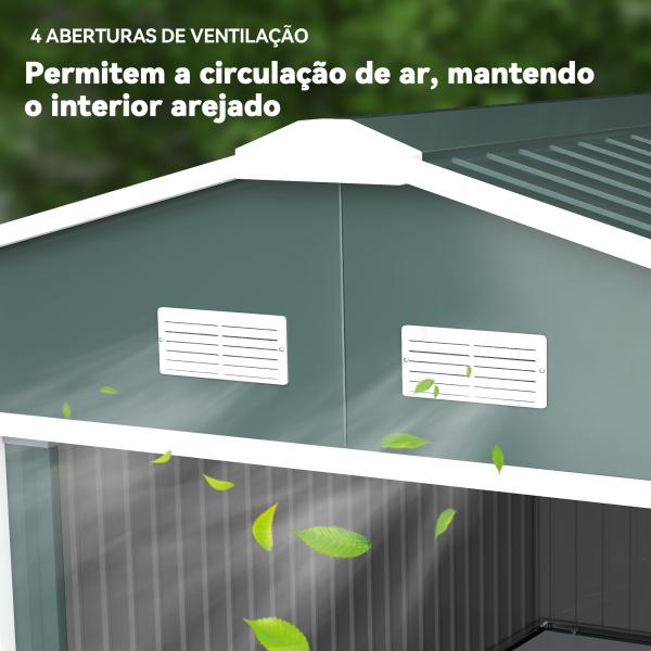 Abrigo de Jardim Metálico 340x386x200cm Abrigo para Armazenamento de Ferramentas com Base de Reforço Incluida Verde