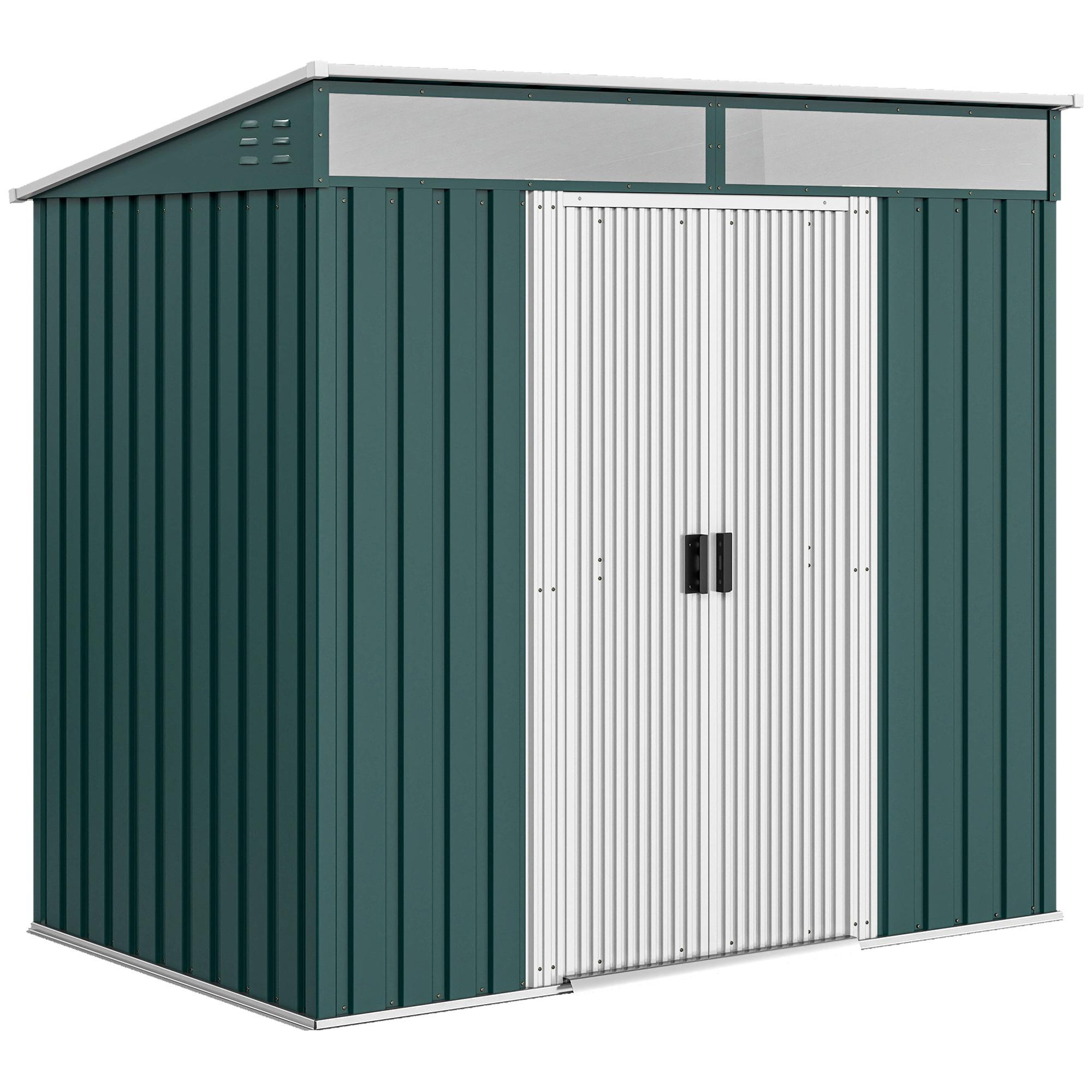 Abrigo de Jardim 2 m² 195x122x181,5 cm Abrigo de Armazenamento Metálico com Porta de Correr e 2 Janelas Verde
