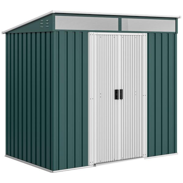 Abrigo de Jardim 2 m² 195x122x181,5 cm Abrigo de Armazenamento Metálico com Porta de Correr e 2 Janelas Verde