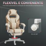 Cadeira Gamer Reclinável com Altura Ajustável Apoio para Pés Retrátil Suporte Lombar e Almofada de Cabeça Removível Creme
