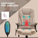 Cadeira de Escritório com Massagem 6 Pontos Reclinável até 130° com Função de Aquecimento 67x74x107 - 116 cm Castanho Claro
