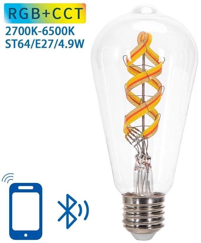 Lâmpada LED Inteligente E27 ST64 Filamento Mesh Bluetooth 220V 4,9W 2700K~6500K 470Lm (Transparente)