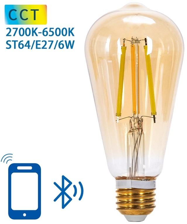 Lâmpada LED Inteligente E27 ST64 Filamento Mesh Bluetooth 220V 6W 2700K~6500K 806Lm (Âmbar)