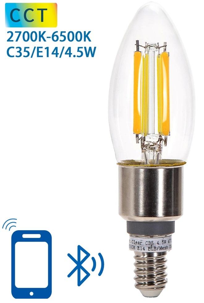 Lampada LED Inteligente E14 C35 Filamento Mesh Bluetooth 220V 4,5W 2700K~6500K 470Lm (Transparente)