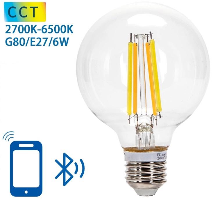 Lâmpada LED Inteligente E27 G80 Filamento Mesh Bluetooth 220V 6W 2700K~6500K 850Lm (Transparente)
