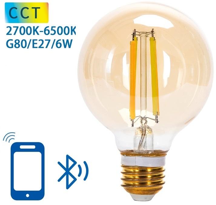 Lâmpada LED Inteligente E27 G80 Filamento Mesh Bluetooth 220V 6W 2700K~6500K 806Lm (Âmbar)