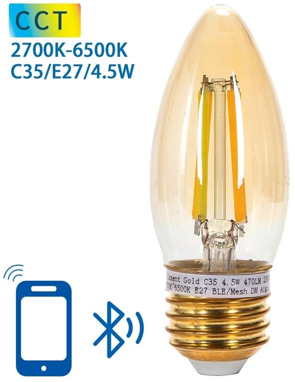 Lâmpada LED Inteligente E27 C35 Filamento Mesh Bluetooth 220V 4,5W 2700K~6500K 470Lm (Âmbar)