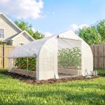 Estufa Tipo Túnel 395x300x200 cm com Porta de Malha e 8 Janelas Estufa de Jardim com Cobertura de PE Branco