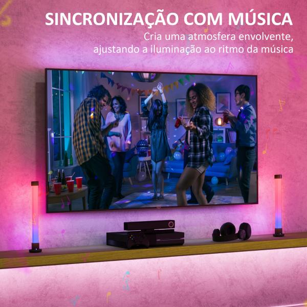 Conjunto de 2 Candeeiros de Mesa LED com Controlo Remoto App Bluetooth Sincronização com Música 6x6x32,5 cm Branco