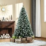 Árvore de Natal Artificial 180cm com 800 Ramos e 61 Pinhas Folhas de PVC com Efeito Neve Base Dobrável Verde