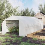 Estufa Tipo Túnel de Jardim 600x300x200cm para Cultivo de Plantas Verduras com 8 Janelas e Porta Enroláveis com Zíper Aço Branco