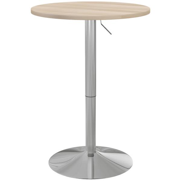 Mesa Alta de Cozinha Mesa Alta de Bar Redonda para 2 Pessoas Altura Ajustável Tampo Giratório 360° 60x60x91 cm Carvalho Claro