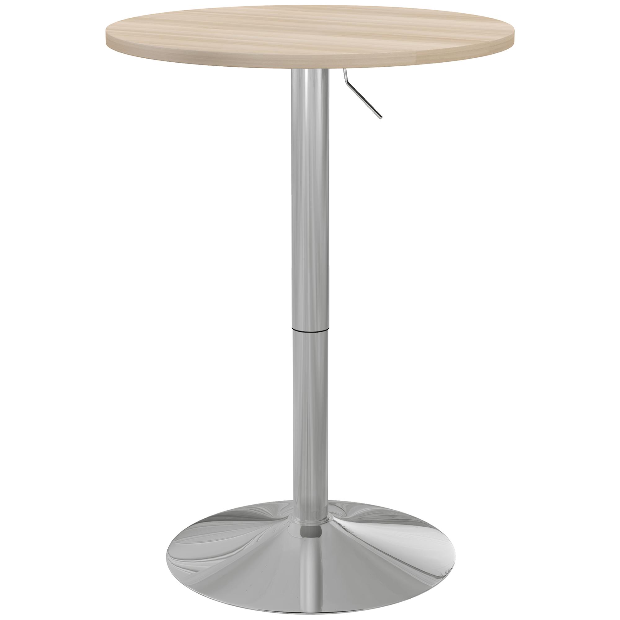 Mesa Alta de Cozinha Mesa Alta de Bar Redonda para 2 Pessoas Altura Ajustável Tampo Giratório 360° 60x60x91 cm Carvalho Claro