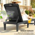 Conjunto de 2 Espreguiçadeiras Reclináveis de Plástico PP com Bandeja Lateral Encosto Ajustável em 5 Posições 192x57x28,5 cm Cinzento