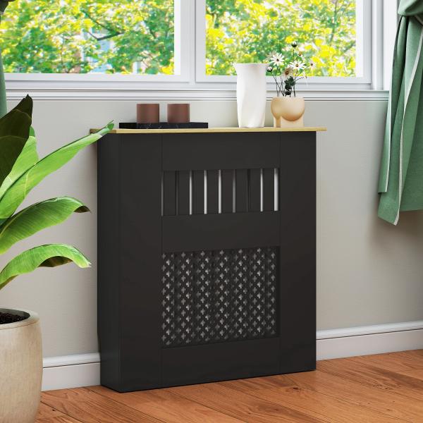 Cobertura para Radiadores Proteção Radiador de MDF 78x19x81 cm Desenho Moderno de Ripas Preto