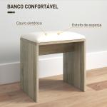 Toucador de Maquilhagem com Banco Mesa de Maquilhagem com Espelho Prateleiras e Gaveta 80x40x132 cm Madeira e Bege