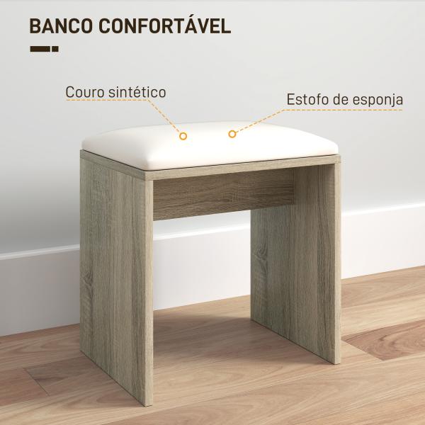 Toucador de Maquilhagem com Banco Mesa de Maquilhagem com Espelho Prateleiras e Gaveta 80x40x132 cm Madeira e Bege