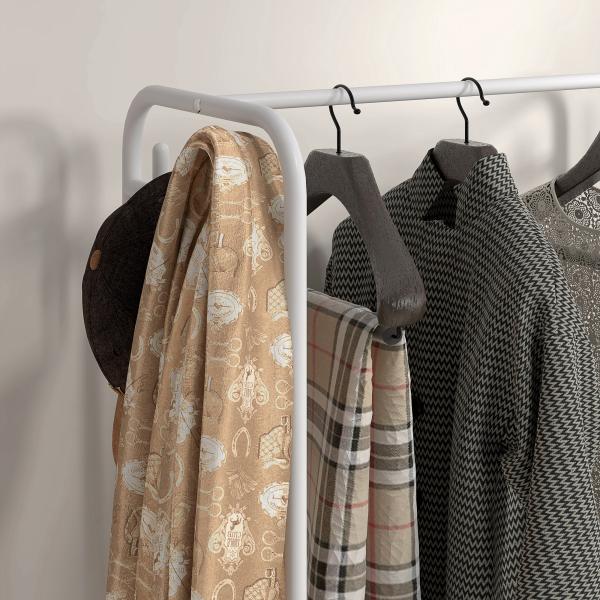 Charriot Moderno 8 Ganchos e 4 Cestos para Armazenamento Charriot com Rodas e Estrutura de Aço 63x37x153 cm Branco