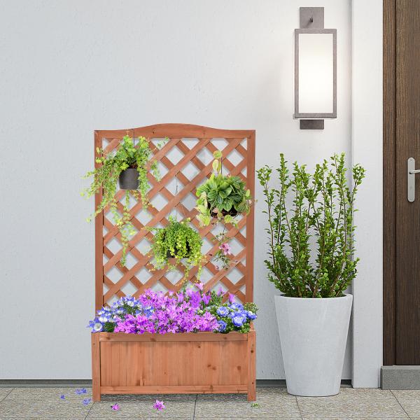 Floreira com Treliça de Madeira Caixa de Plantio com Suporte para Plantas Trepadeiras para Cultivos 70x28x117 cm Madeira