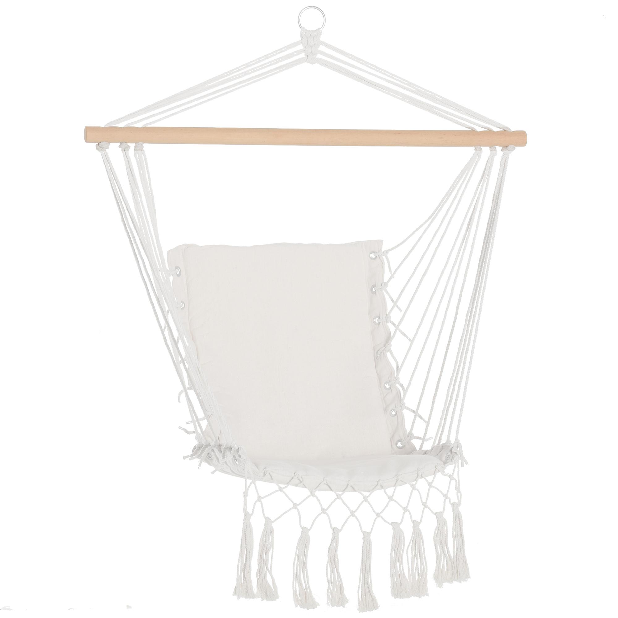 Cadeira Suspensa com Borlas Cadeira Rede Suspensa de Algodão Capacidade 120 kg Estilo Moderno para Exterior 90x50 cm Bege