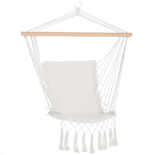 Cadeira Suspensa com Borlas Cadeira Rede Suspensa de Algodão Capacidade 120 kg Estilo Moderno para Exterior 90x50 cm Bege