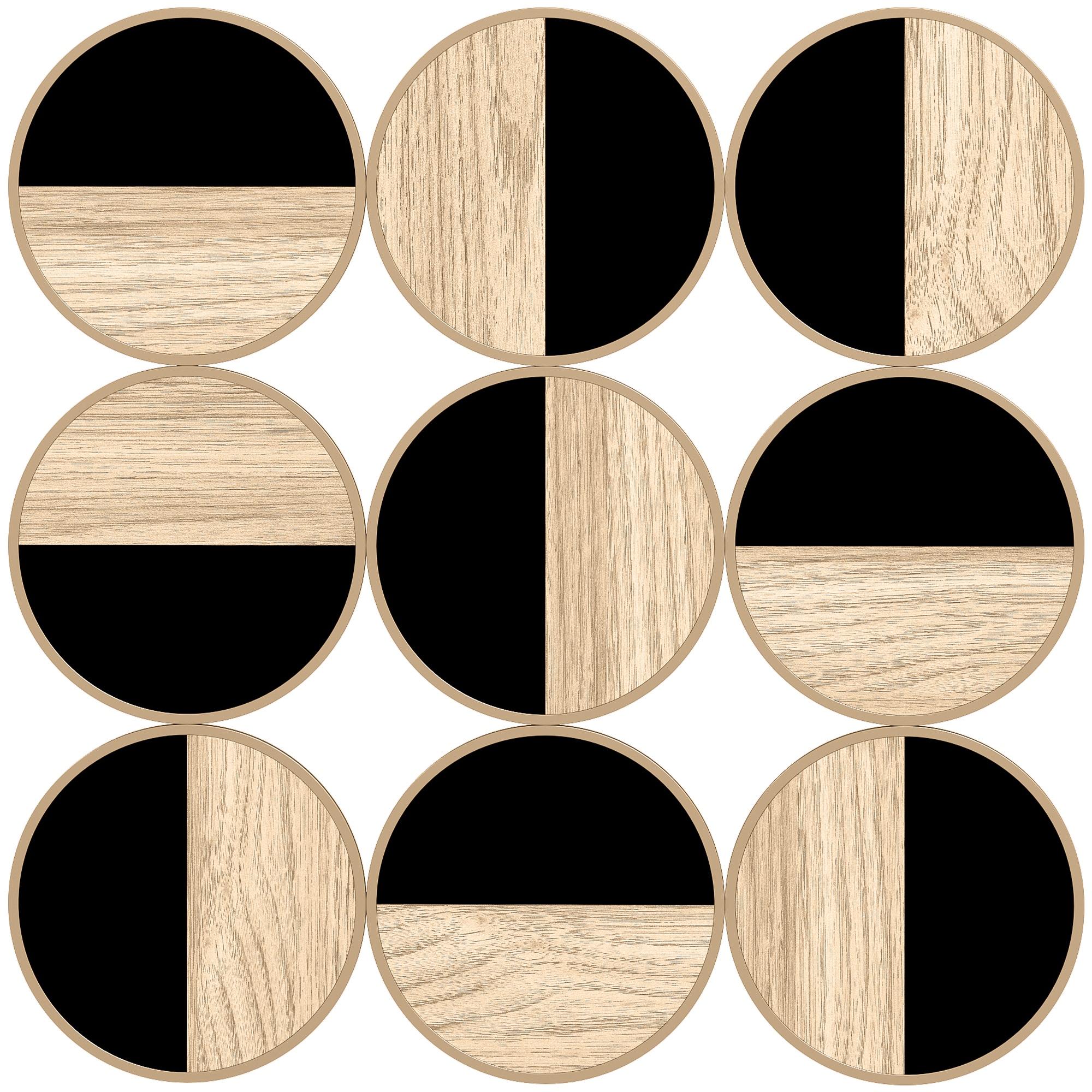 Quadro Decorativo de Parede Geométrico Decoração de Parede Moderno 3D 60x60 cm com Espelho de Plástico Preto e Madeira