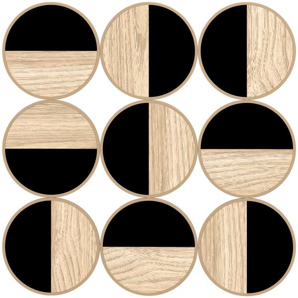 Quadro Decorativo de Parede Geométrico Decoração de Parede Moderno 3D 60x60 cm com Espelho de Plástico Preto e Madeira