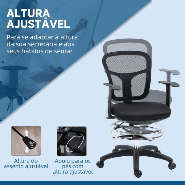Cadeira de Escritório Ergonómica com Apoio para os Braços Apoio para os Pés e Assento Ajustáveis 59x59x95 - 115cm Preto