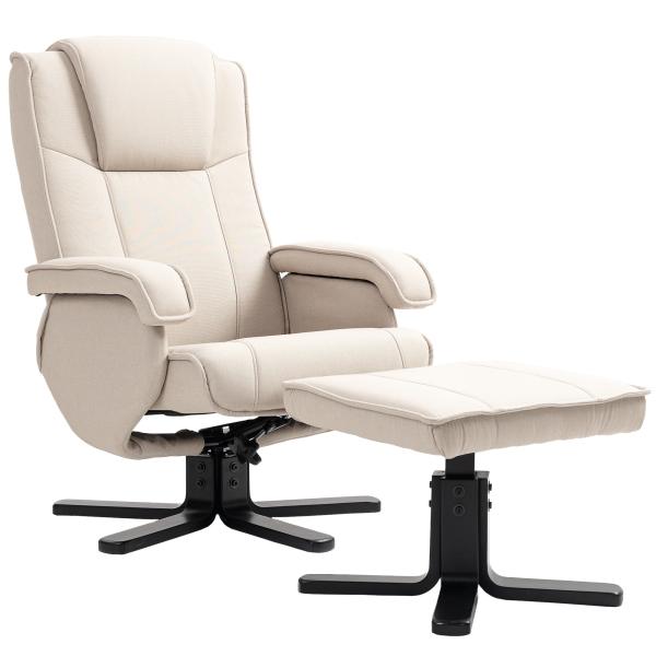 Poltrona Relax Reclinável com Apoio para os Pés Poltrona Giratória Estofada em Linho e Função Baloiço 67x87x96 cm Bege