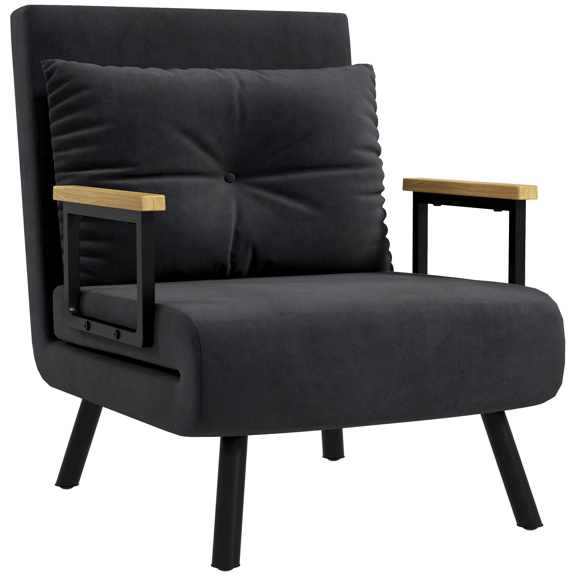 Poltrona Convertível em Cama Poltrona 3 em 1 Convertível em Cama com Encosto Ajustável em 5 Níveis 63x73x81 cm Preto