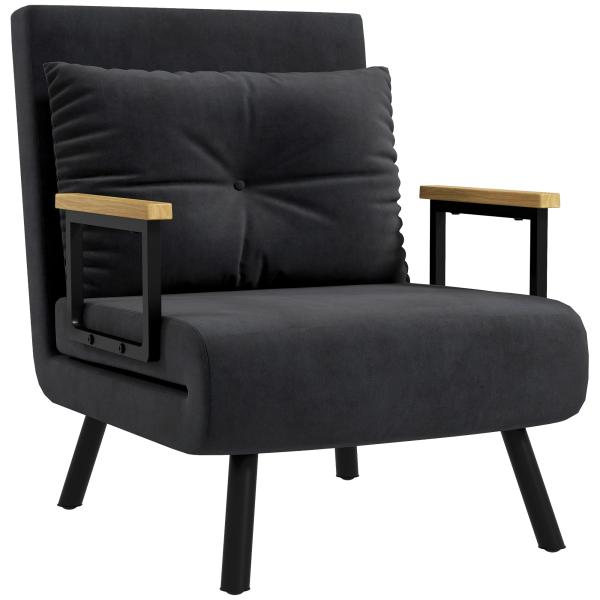 Poltrona Convertível em Cama Poltrona 3 em 1 Convertível em Cama com Encosto Ajustável em 5 Níveis 63x73x81 cm Preto