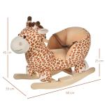 Baloiço para Crianças em Madeira com 32 Canções Cinturão de Segurança Girafa de Pelúcia 60x33x45 cm Marrom Claro