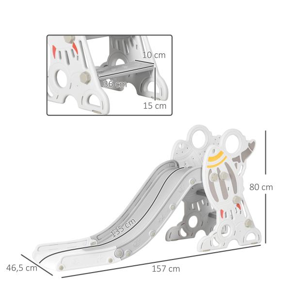 Escorregador para Crianças de 18 - 36 Meses com 3 Degraus Antiderrapantes 157x46,5x80 cm Cinza
