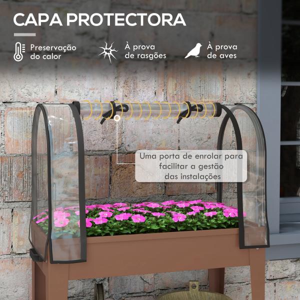 Mesa de Cultivo com Rodas 80x40x120 cm Horta Urbana Elevada com Cobertura de Estufa para Cultivar Plantas Flores Marróm