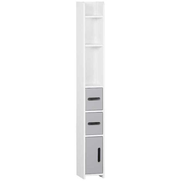 Coluna Casa de Banho com 3 Portas e 3 Prateleiras Abertas Coluna Auxiliar Estilo Moderno 15x17x120cm Branco e Cinza