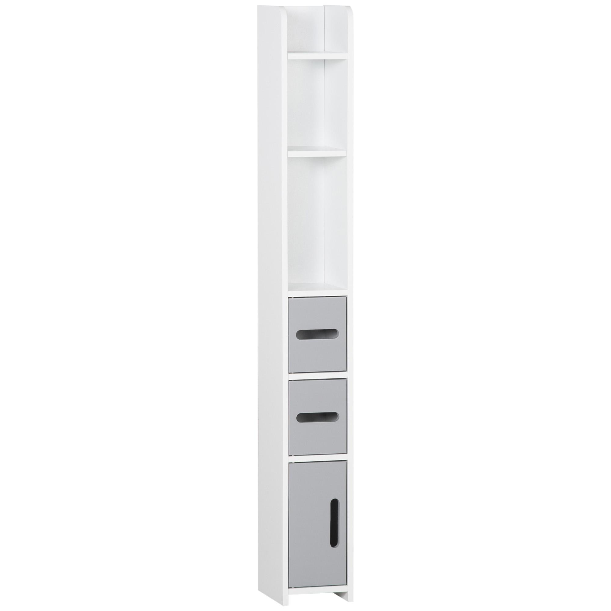 Coluna Casa de Banho com 3 Portas e 3 Prateleiras Abertas Coluna Auxiliar Estilo Moderno 15x17x120cm Branco e Cinza