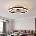 Ventoinha de Teto com Luz LED 6 Velocidades Motor Reversível e Comando Remoto Potência 45W Ø50x13,5 cm Preto