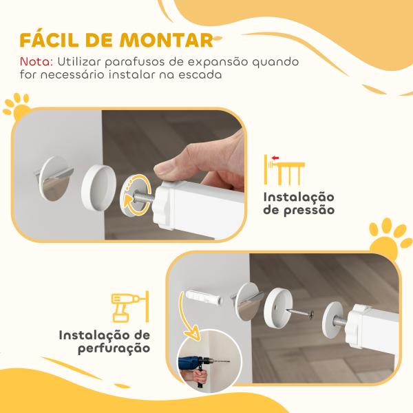 Barreira de Segurança para Cães Extensível para Escadas e Portas 75 - 95cm com Extensão de 10 cm Altura 76 cm Branco
