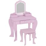 Toucador Infantil para Meninas e Meninos Toucador de Maquilhagem com Banco Espelho Gaveta e Caixas de Arrumação Rosa