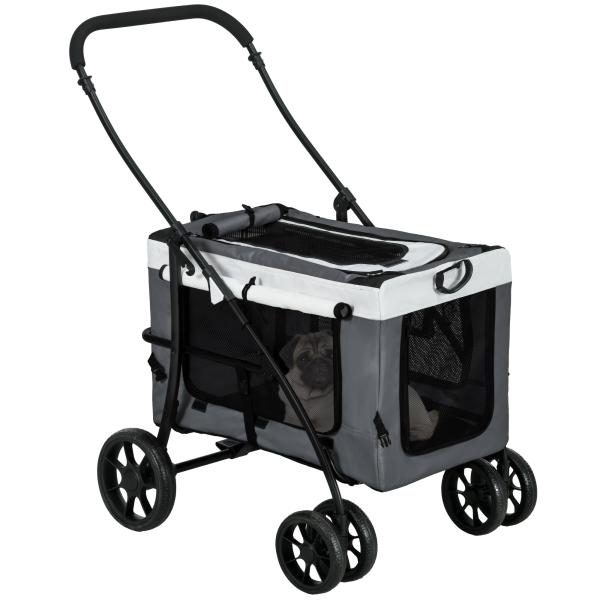 Carrinho para Animais de Estimação Carrinho para Cães Dobrável com Compartimento Desmontável 4 Portas 81x58x97,5 cm Cinza