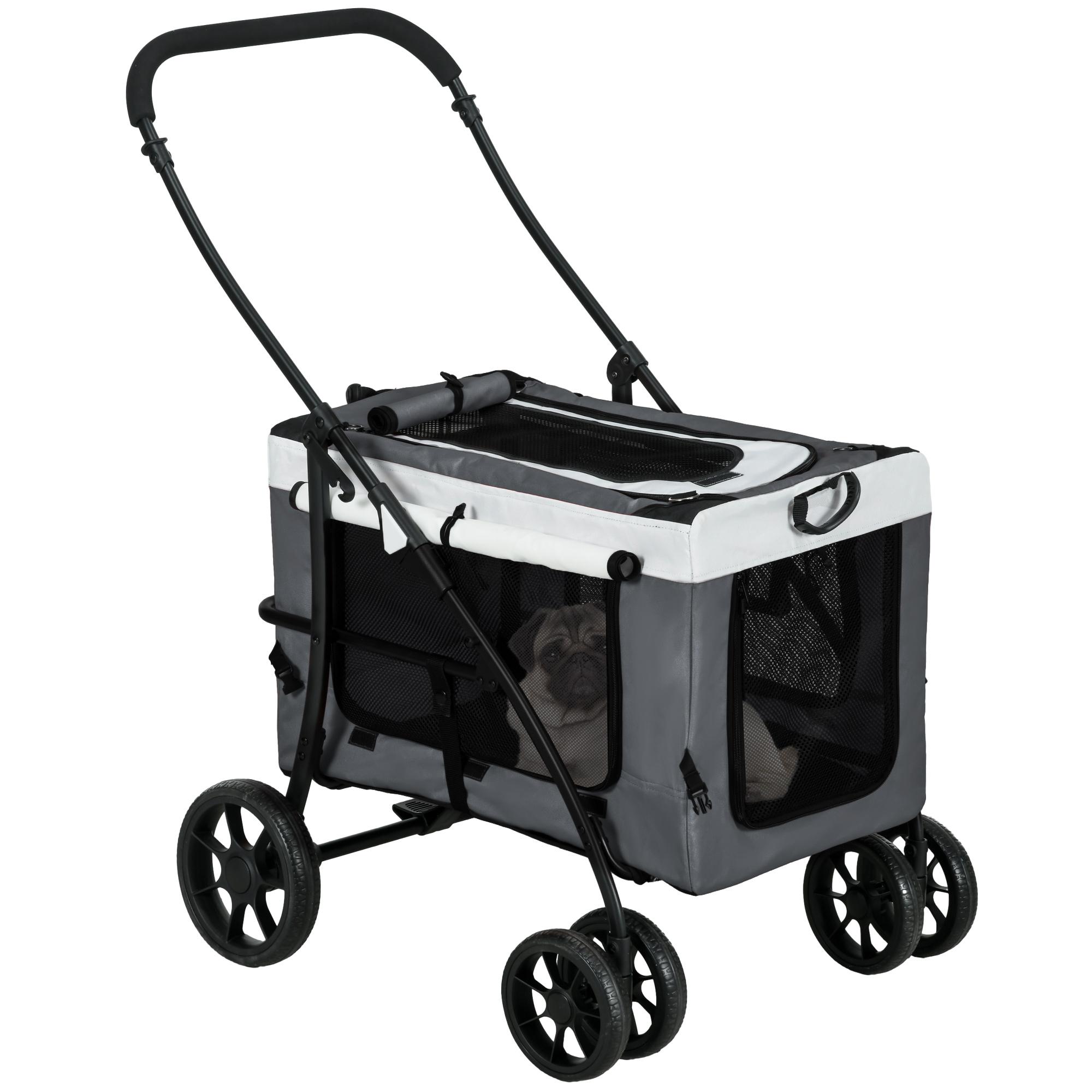 Carrinho para Animais de Estimação Carrinho para Cães Dobrável com Compartimento Desmontável 4 Portas 81x58x97,5 cm Cinza