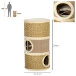 Arranhador em Forma de Cilindro para Gatos com 3 Níveis Plataforma e Caverna Confortável 37,5x37,5x70 cm Marrom Claro e Bege