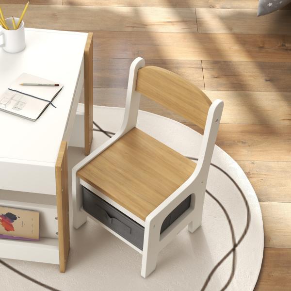 Mesas e Cadeiras Infantis Conjunto 2 em 1 com Armazenamento Mesa 61,5x61,5x48 cm Cadeiras 28,5x30,5x53 cm para Quarto Dormitório Cinza