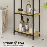 Estante de Casa de Banho de Bambu de 3 Níveis Estante de Armazenamento com 3 Prateleiras Ripas e Estrutura de Aço 41,5x21,5x106 cm Madeira e Preto