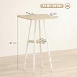 Mesa Alta de Cozinha Quadrada com Prateleira Mesa Alta de Bar para 2 Pessoas Pernas de Metal 55x55x95 cm Madeira e Branco