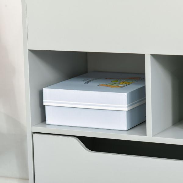 Estante de Madeira para Brinquedos com 3 Compartimentos 2 Prateleiras e Gaveta Móvel com 4 Rodas 60x29,9x90cm Cinza