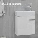 Móvel de Casa de Banho com Lavatório Móvel de Casa de Banho com Porta com Fechamento Suave e Armário 40x23x50 Branco Brilhante