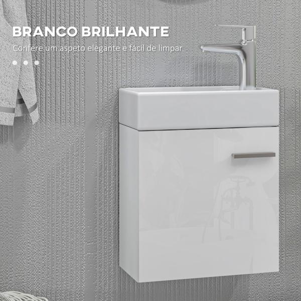 Móvel de Casa de Banho com Lavatório Móvel de Casa de Banho com Porta com Fechamento Suave e Armário 40x23x50 Branco Brilhante