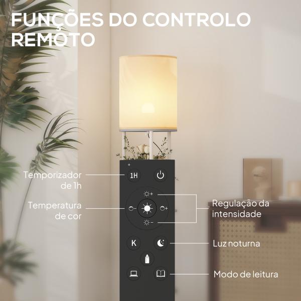 Candeeiro de Pé com Prateleiras 3 Temperaturas de Cor Controlo Remoto e Casquilho E27 Ø29x158 cm Cinzento
